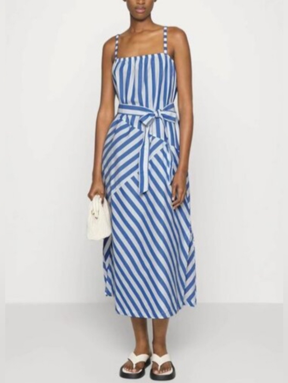 NWT GAP Belted Patchwork Maxi Dress Size Medium In Blue And White Stripes - Picture 7 of 7